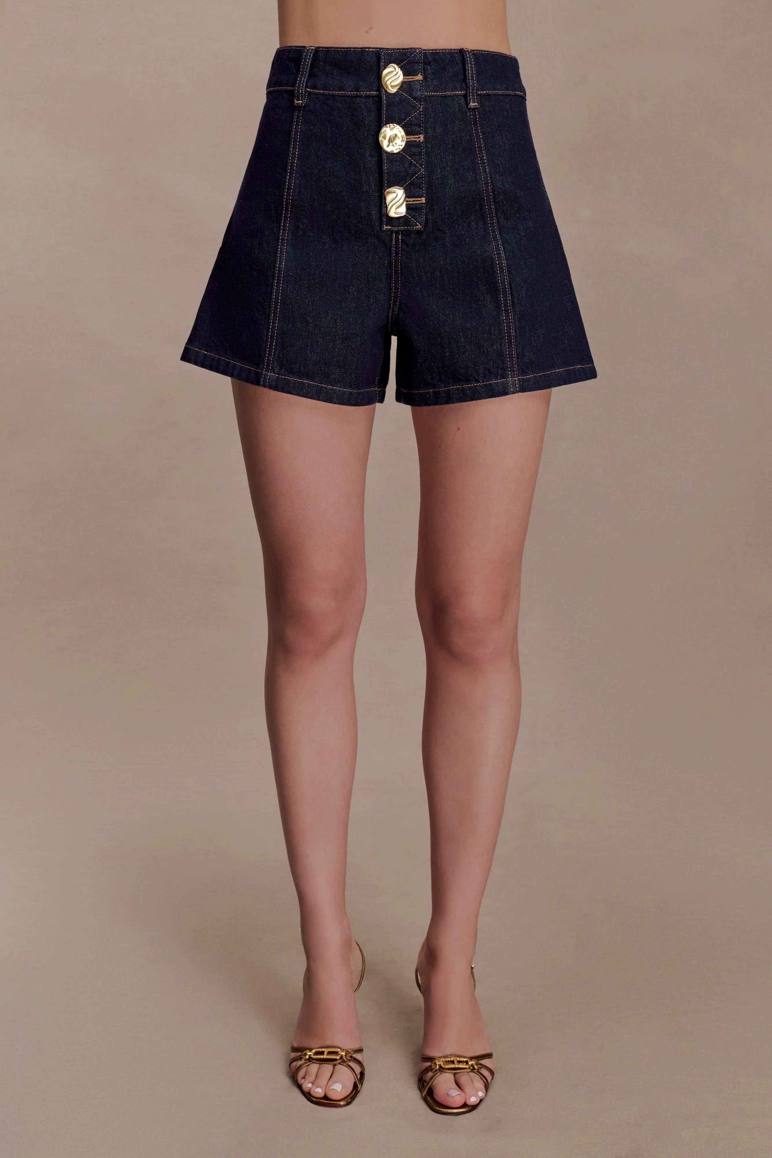 Demi High Waisted Denim Shorts Washed Indigo Blue