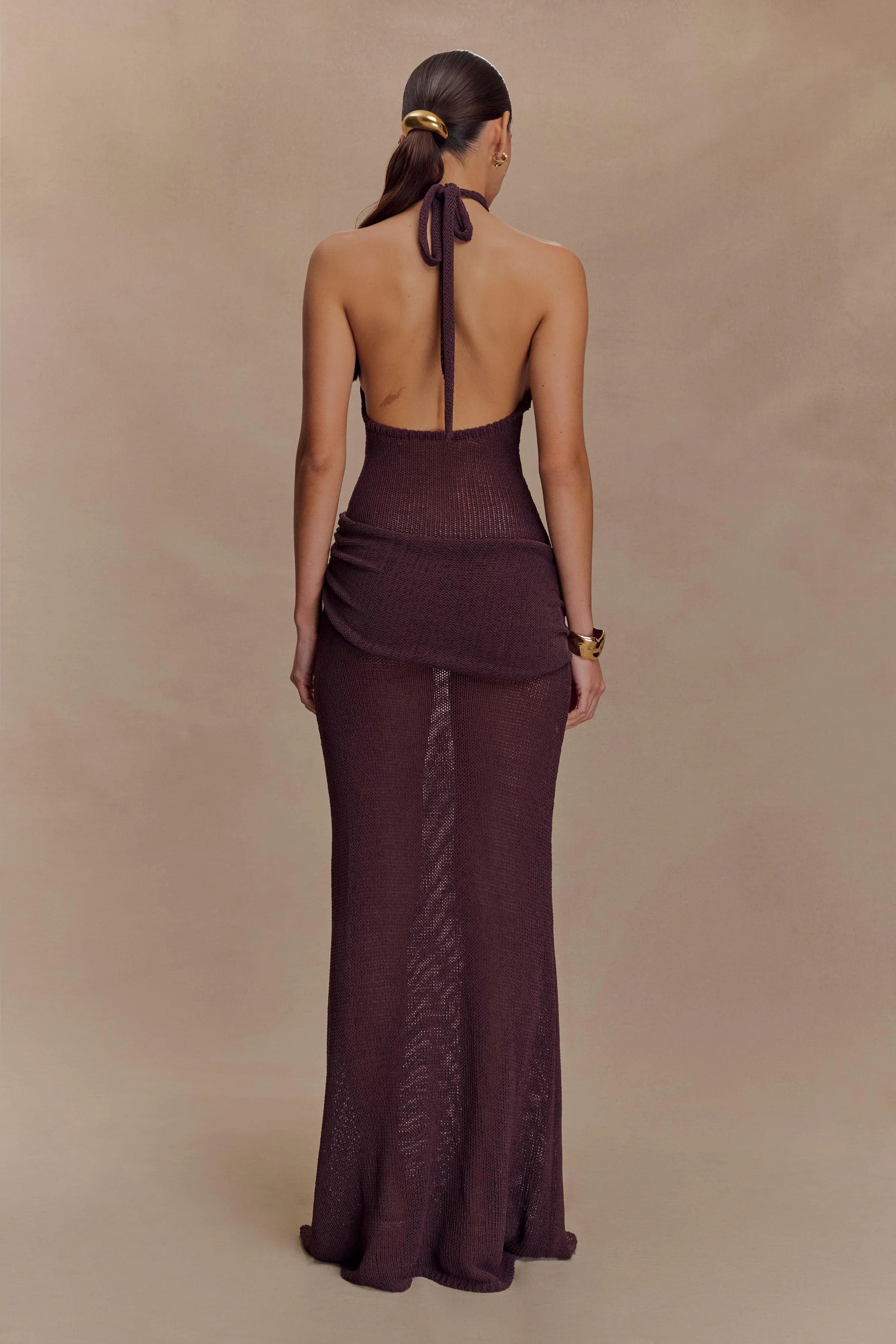 Reece Halter Knit Maxi Dress Chocolate