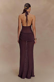 Reece Halter Knit Maxi Dress Chocolate