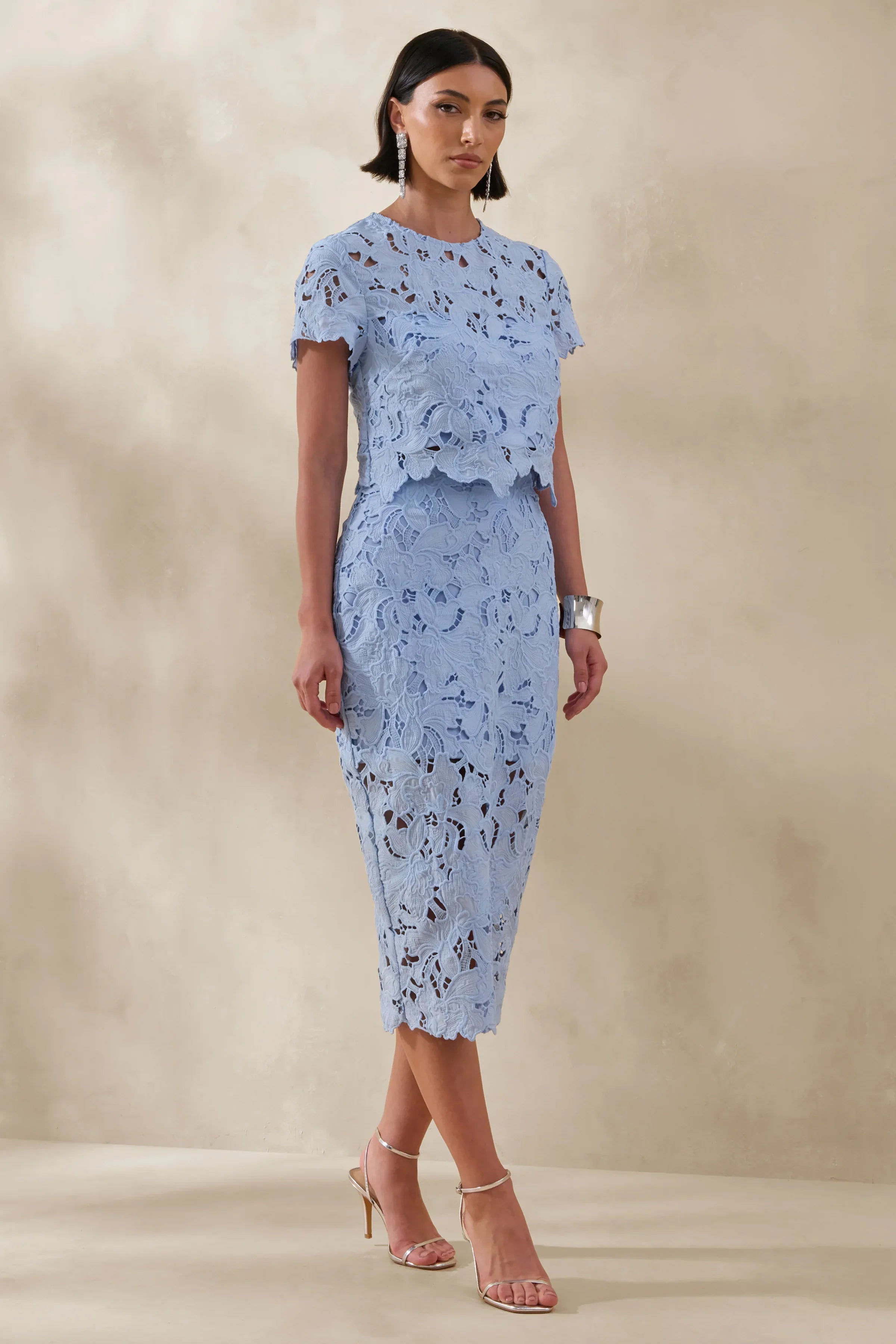 Aisling Powder Blue Lace Midi Skirt