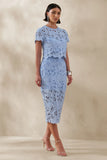Aisling Powder Blue Lace Midi Skirt