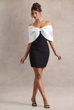 Dewdrop Black White Mini Dress With Oversized Bow