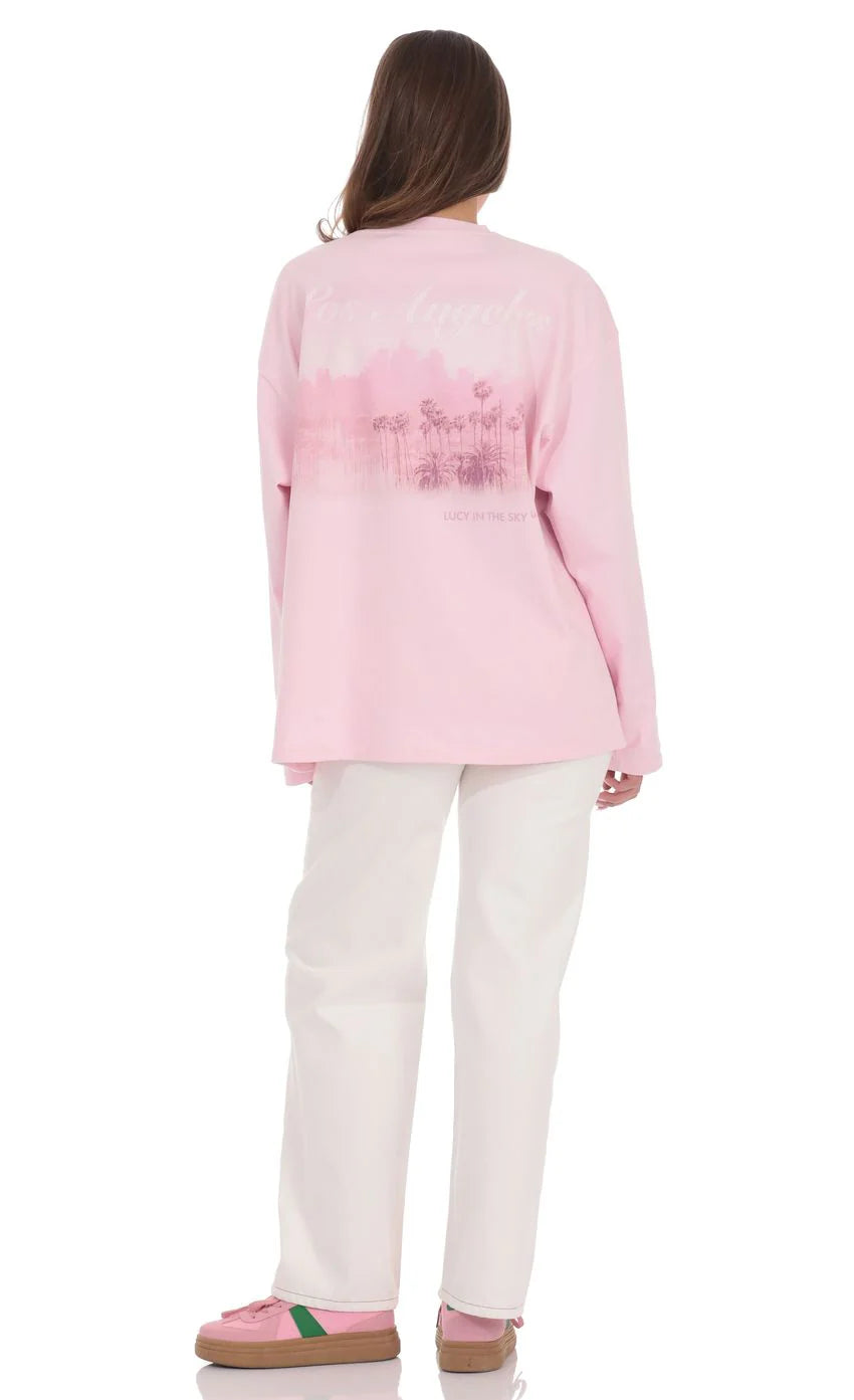 LA Graphic Crewneck Shirt in Pink