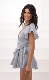 Wrap Dress in Silver Blue Satin