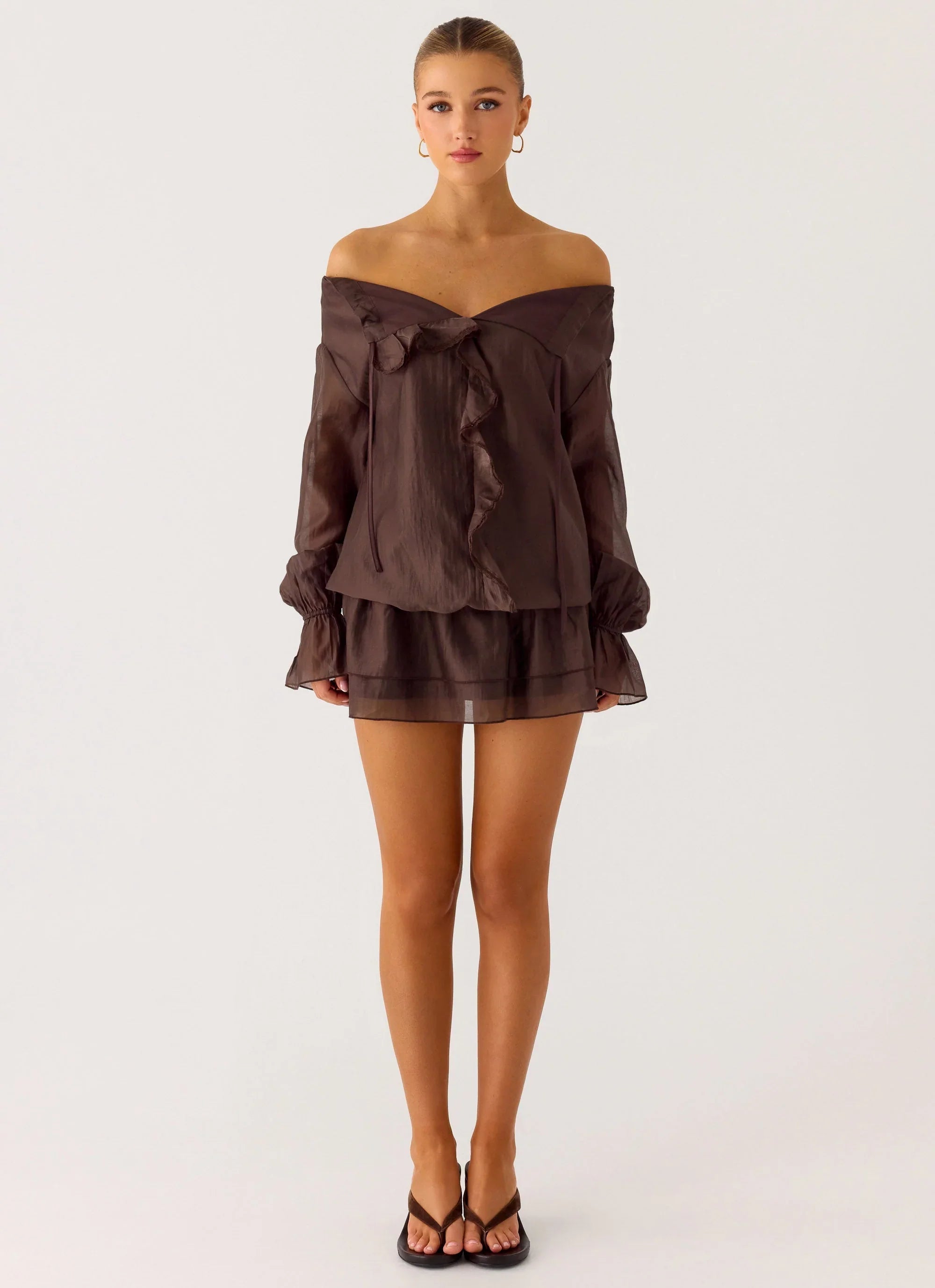 Elris Drop Waist Mini Dress Cool Chocolate