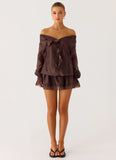 Elris Drop Waist Mini Dress Cool Chocolate