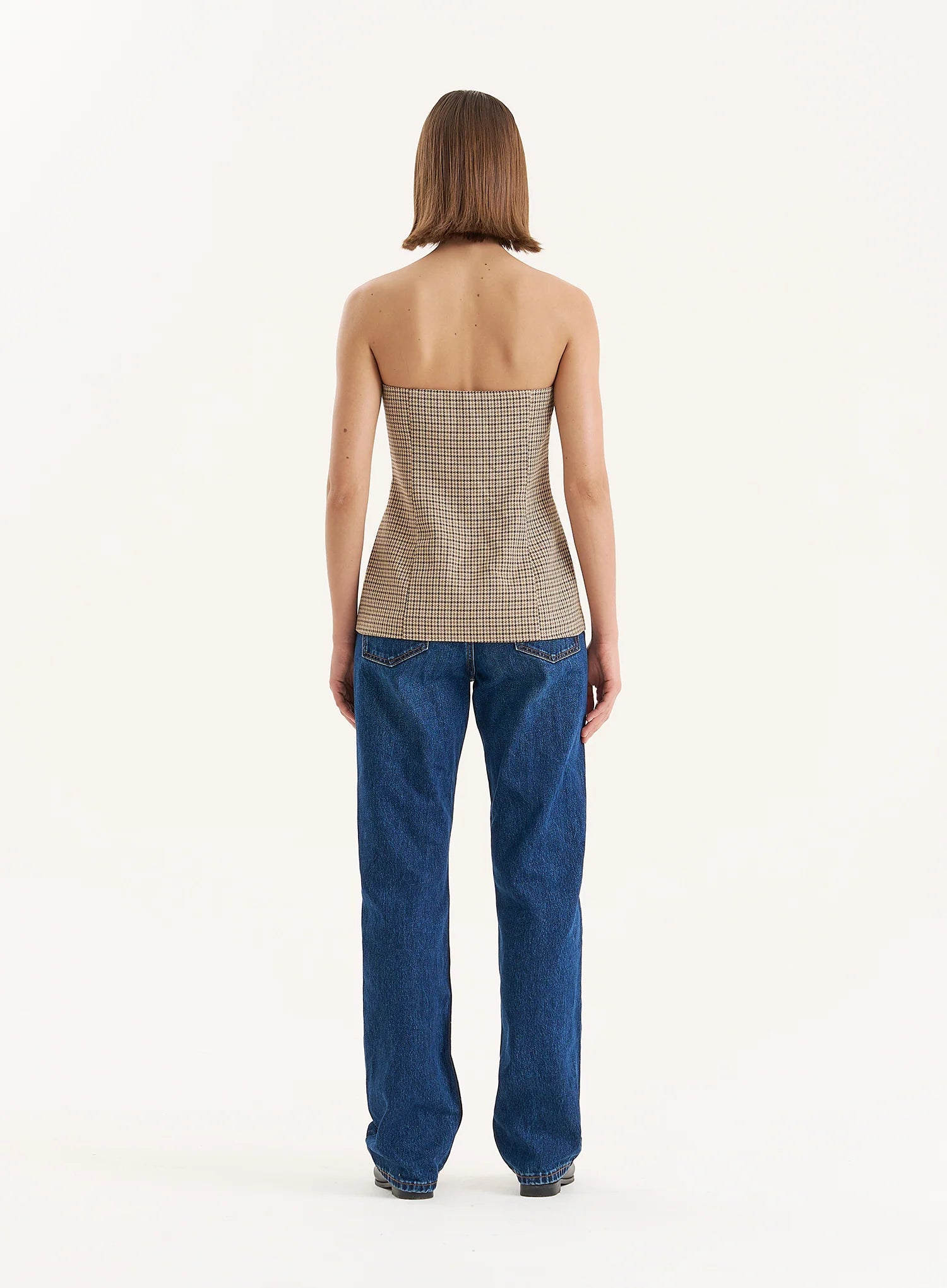Check Print Button Front Corset